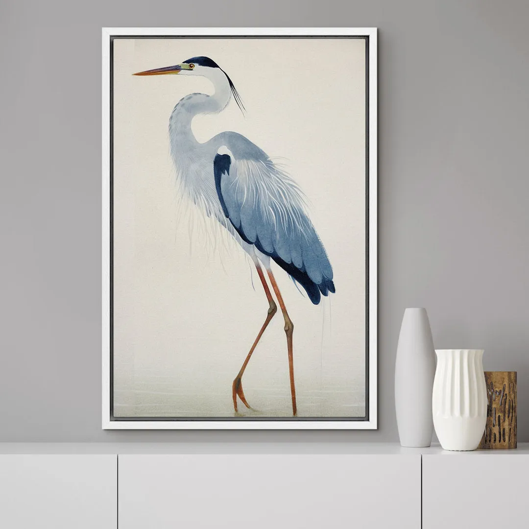 Crane Heron Bird Watercolor Pastel Blue Animal Pictures Large Framed Canvas Painting Print Wall Art IDEA4WALL Size: 24" H x 16" W x 1.5" D Format: White Floater Frame