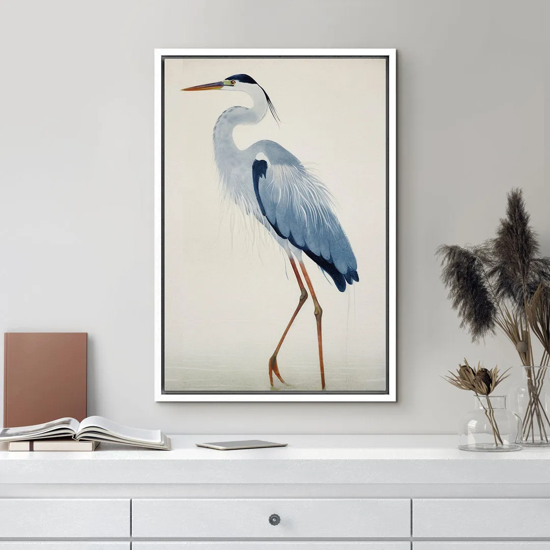 Crane Heron Bird Watercolor Pastel Blue Animal Pictures Large Framed Canvas Painting Print Wall Art IDEA4WALL Size: 24" H x 16" W x 1.5" D Format: White Floater Frame