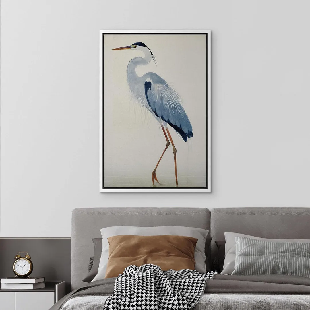 Crane Heron Bird Watercolor Pastel Blue Animal Pictures Large Framed Canvas Painting Print Wall Art IDEA4WALL Size: 24" H x 16" W x 1.5" D Format: White Floater Frame