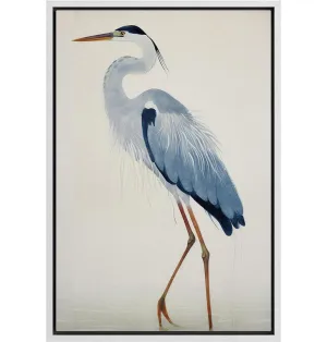 Crane Heron Bird Watercolor Pastel Blue Animal Pictures Large Framed Canvas Painting Print Wall Art IDEA4WALL Size: 24" H x 16" W x 1.5" D Format: White Floater Frame
