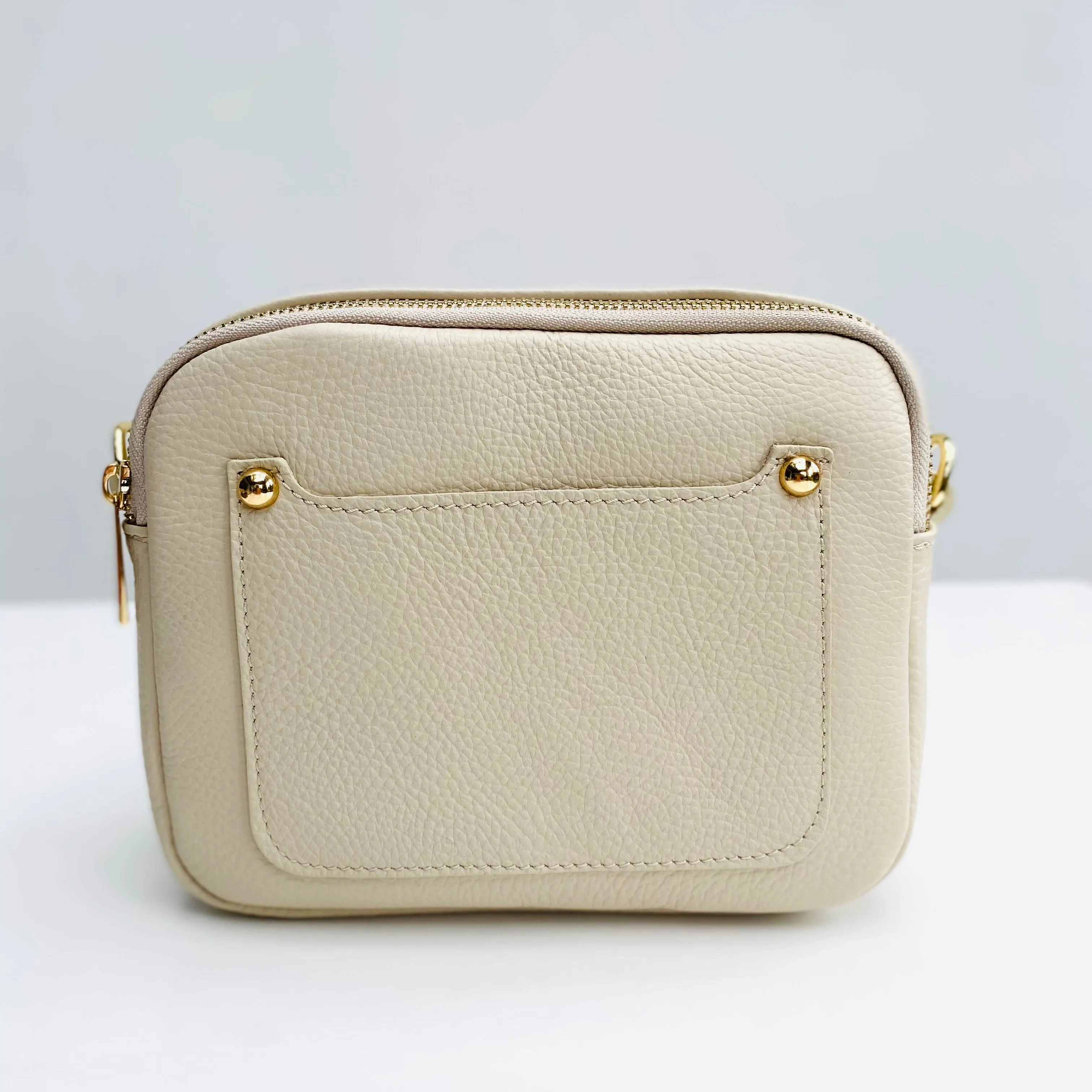 Cream Leather Double Zip Cross Body Bag