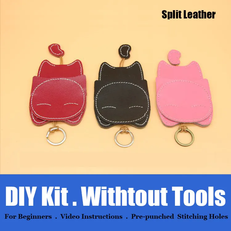 Cute DIY Leather Key Holder Kit DIY Eco Leather Project DIY Red Leather Womens KeyChain DIY Leather KeyRing Kit