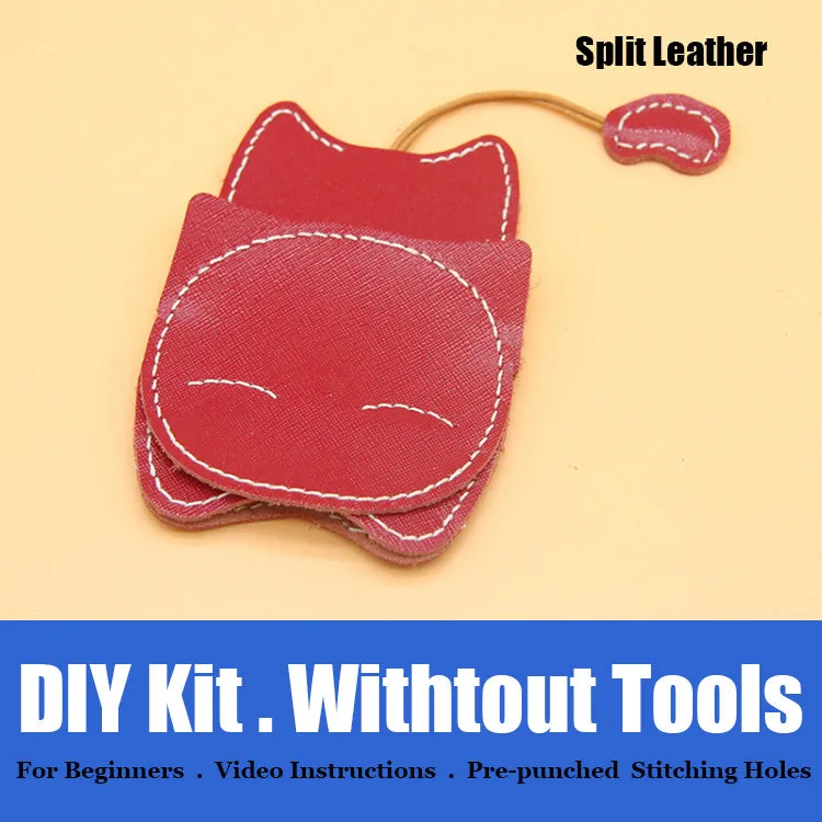 Cute DIY Leather Key Holder Kit DIY Eco Leather Project DIY Red Leather Womens KeyChain DIY Leather KeyRing Kit