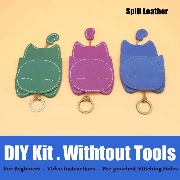 Cute DIY Leather Key Holder Kit DIY Eco Leather Project DIY Red Leather Womens KeyChain DIY Leather KeyRing Kit