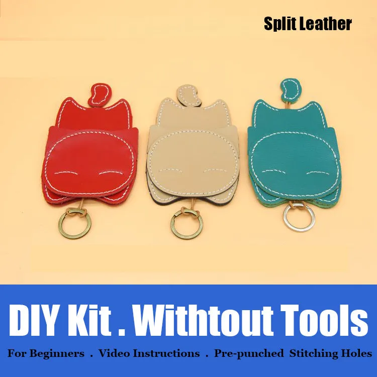 Cute DIY Leather Key Holder Kit DIY Eco Leather Project DIY Red Leather Womens KeyChain DIY Leather KeyRing Kit