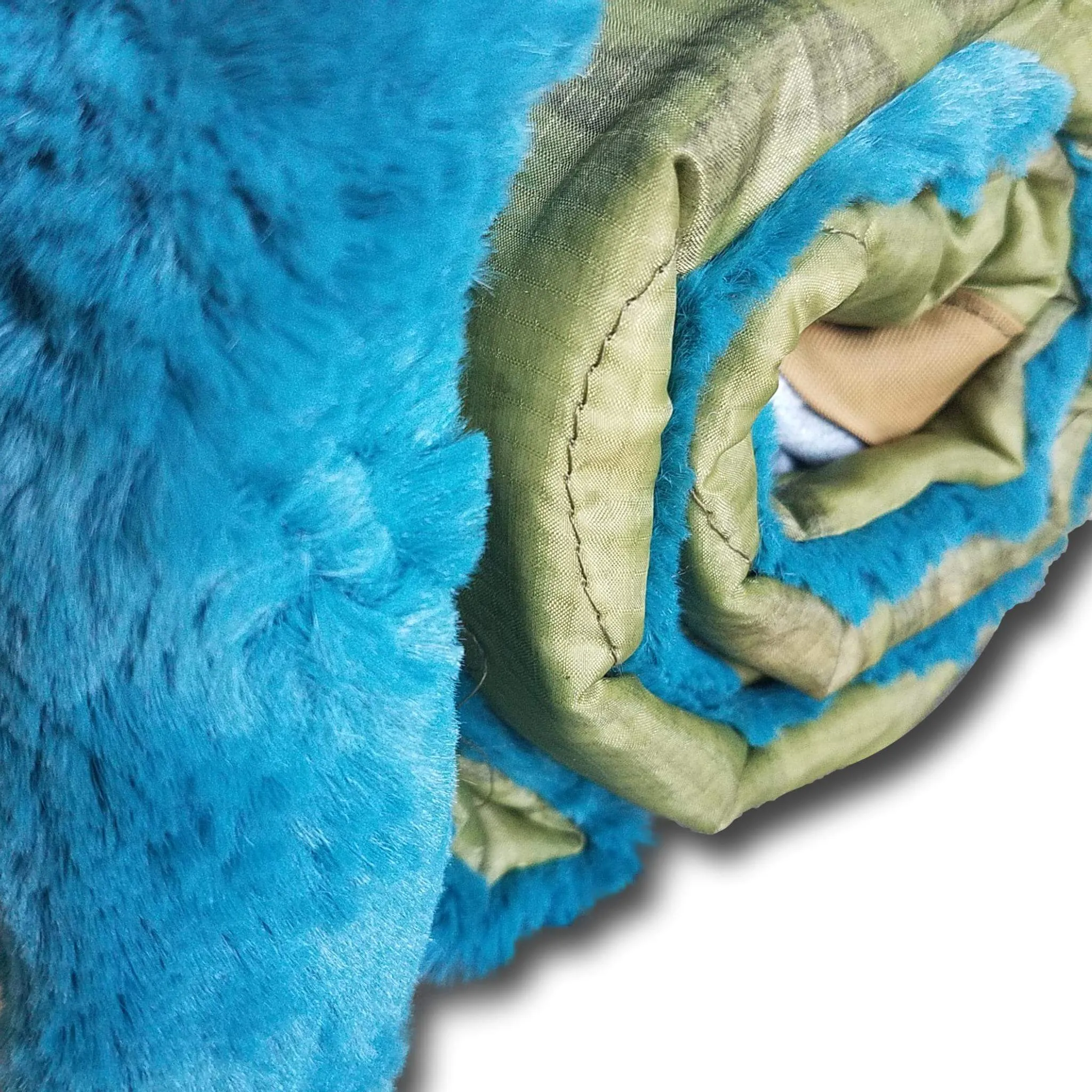 Daisy Autism Heart WeeWoobie Weighted Blanket - Faded Woodland Camo with Mallard Blue Fur