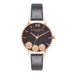 Dancing Daisy Midi Dial Black and Rose Gold Watch