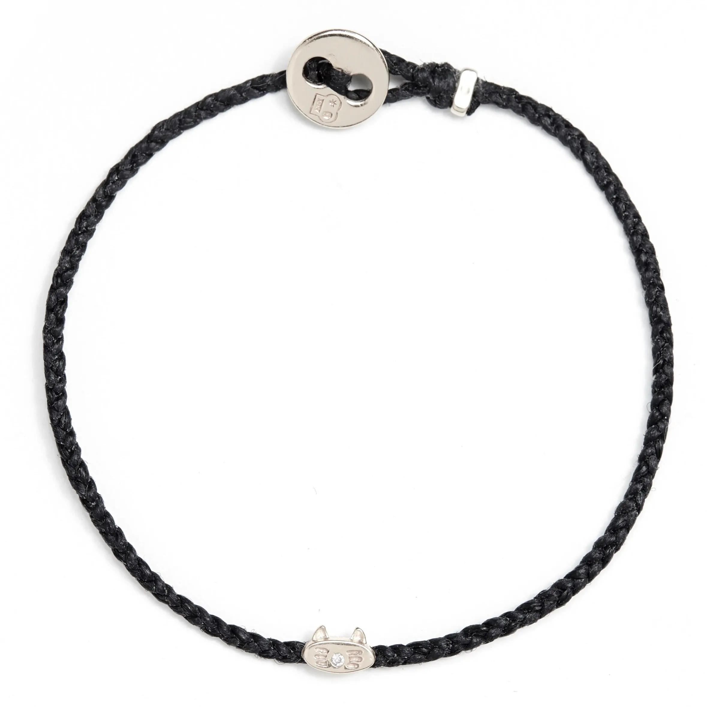 Diamond Kitty Slider Charm Bracelet in Silver