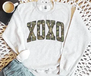 Distressed Camo XOXO Ash Sweatshirt or Tee