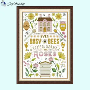 DIY Bee House Cross Stitch Kit - Cartoon Pattern Stamped Canvas for Handmade Embroidery