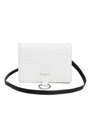 Dolce & Gabbana White Blue Leather Bifold Crossbody Sling Wallet