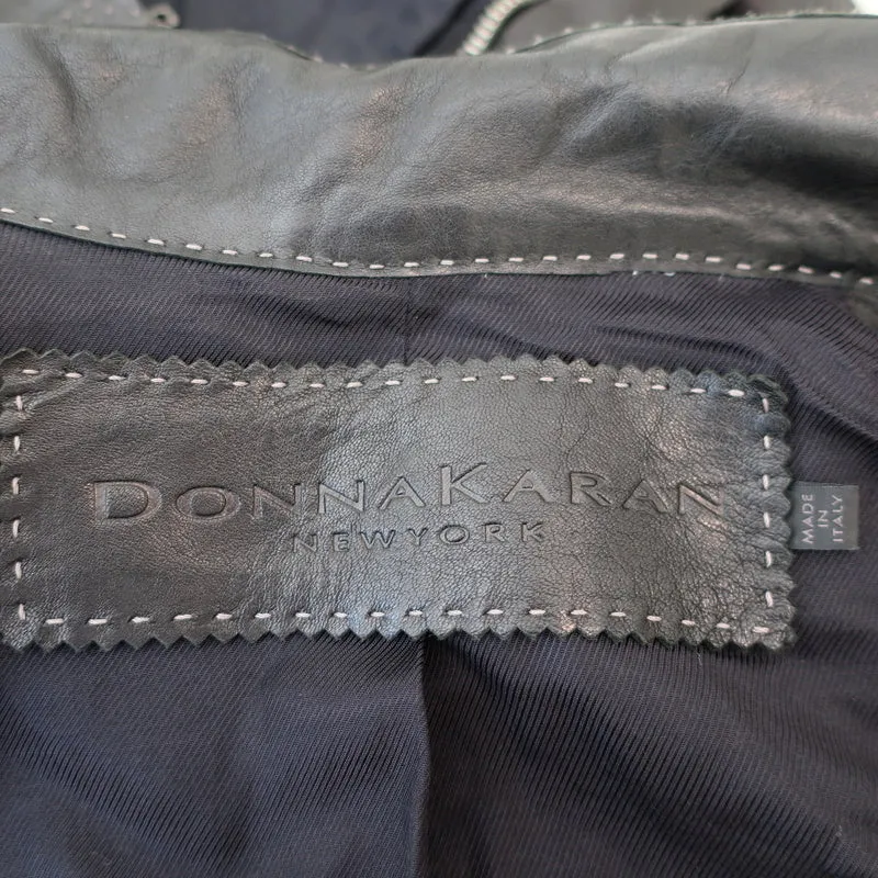 Donna Karan Biker Jacket Black Topstitched Leather Size US 4