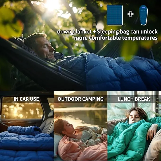 Down Camping Blanket,600 Fill Power，Foldable Into a Pillow,Light，It is The Best Choice for Outdoor Activities, Picnics, Beaches, and Travel.