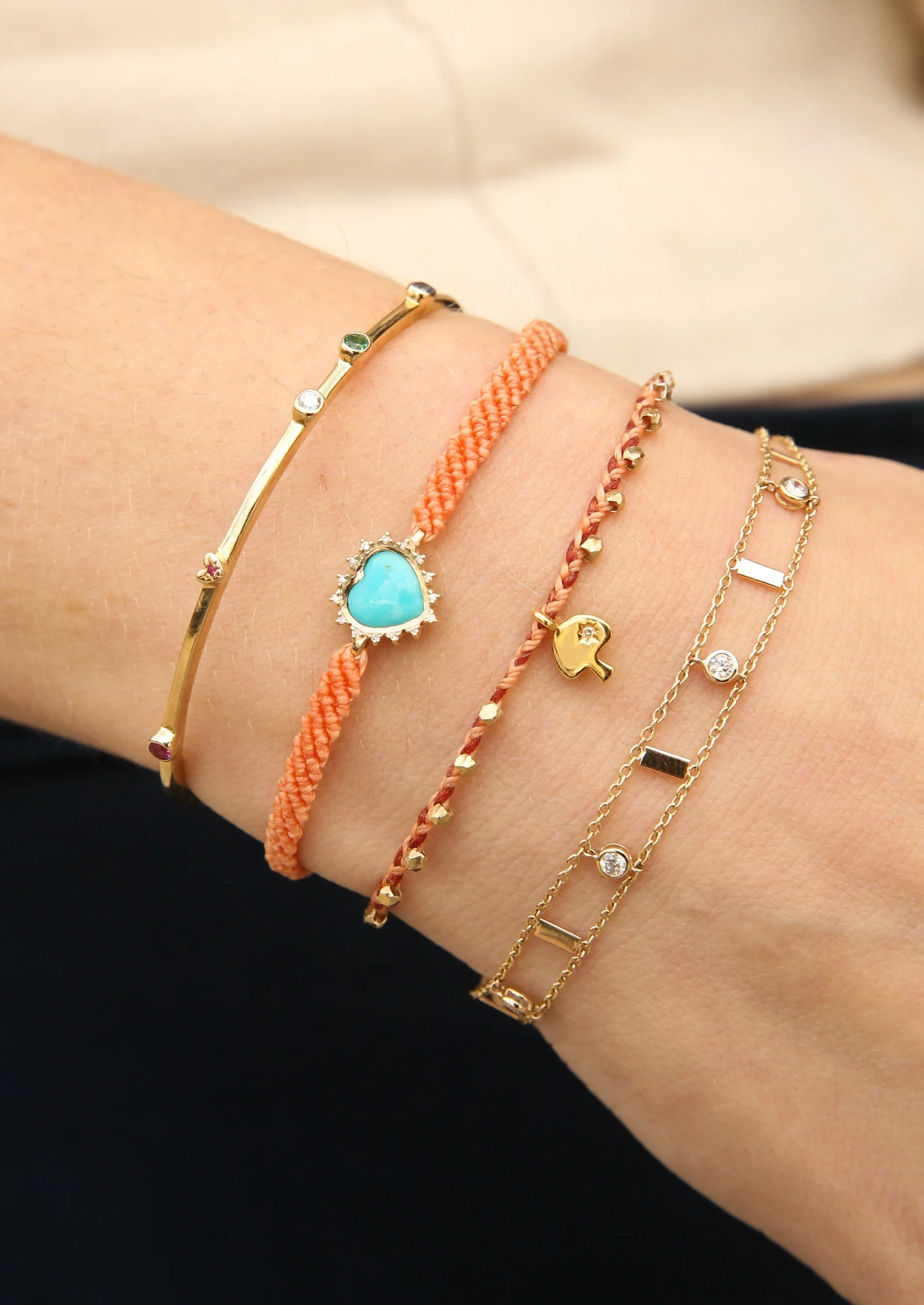 Easygoing Diamond Shroom Charm Bracelet in Peach & Rust
