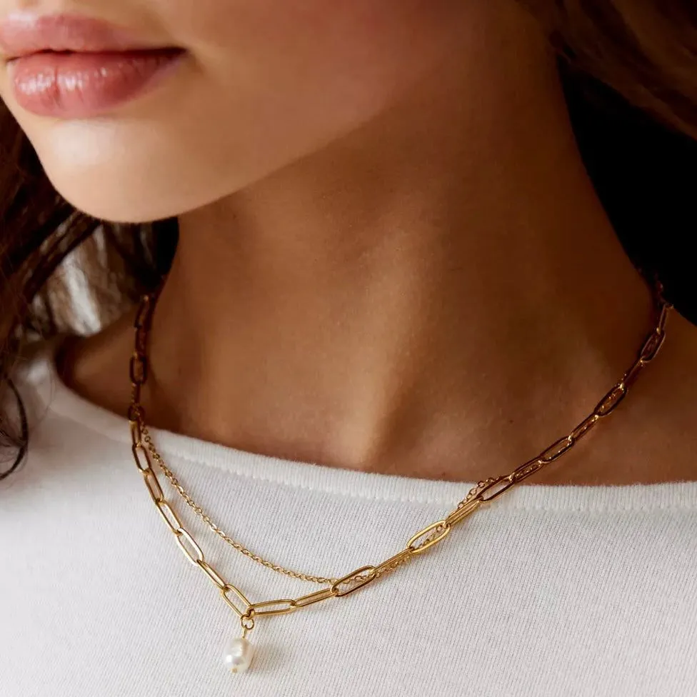 Ellie Vail Water Resistant Jewelry - Renee Double Chain Pearl Choker Necklace