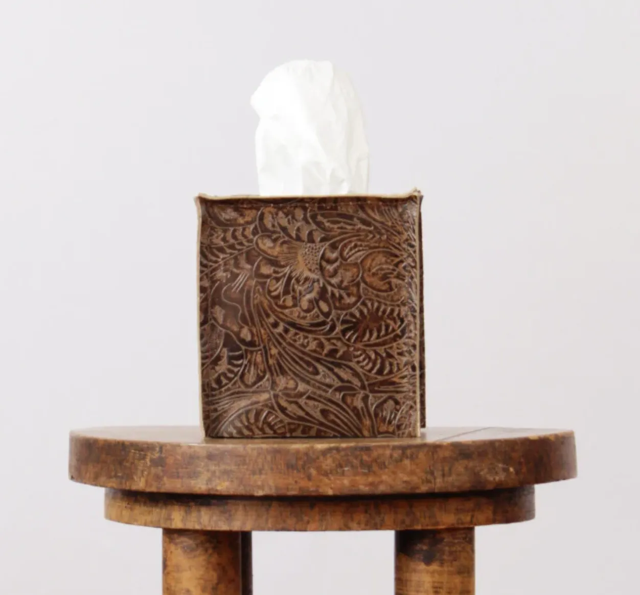 Embossed Brown Bison LeatherTissue Boxes