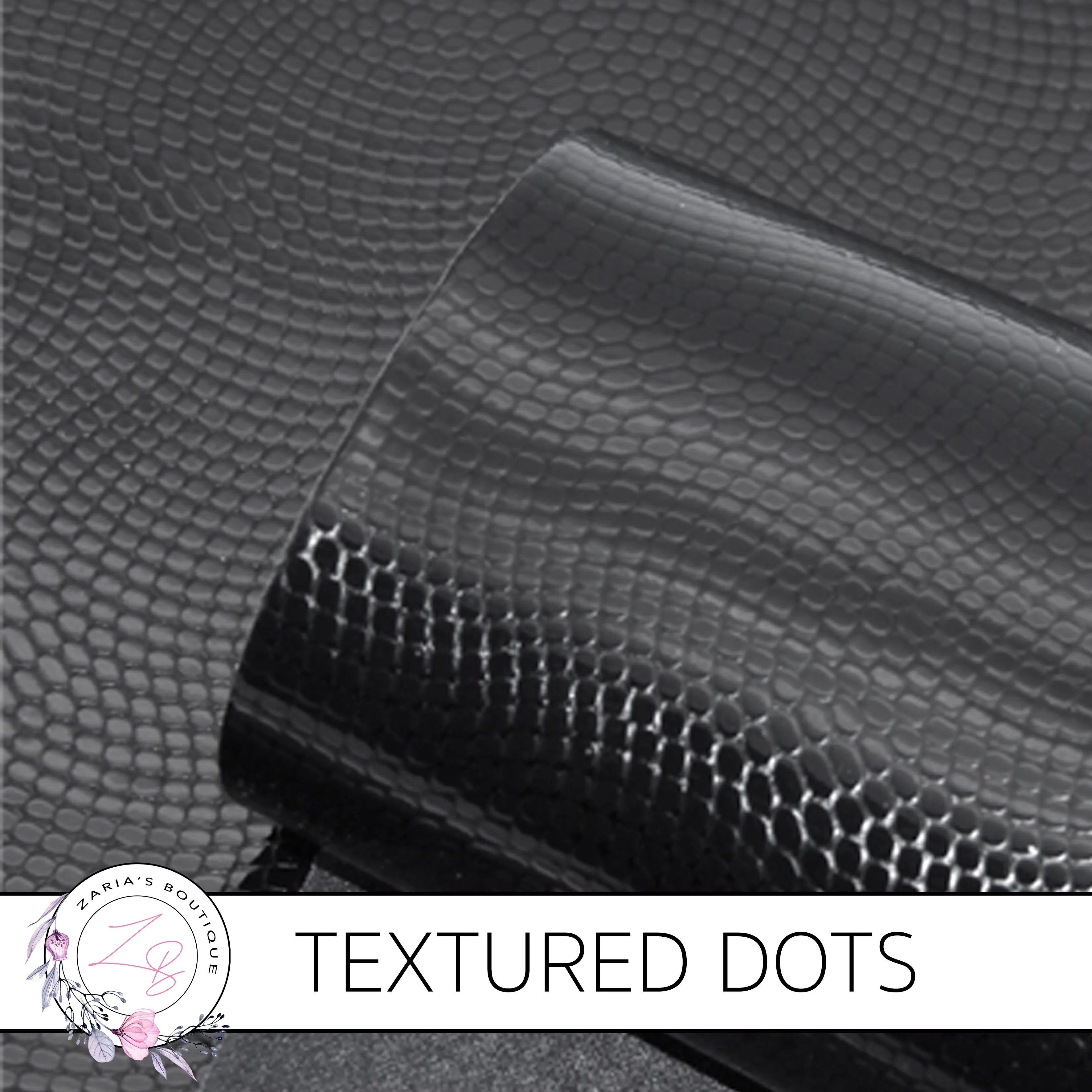 Embossed Faux Leather • Textured Black Dot Design