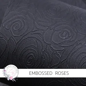 Embossed Roses ~ Black ~ PU Faux Leather Leatherette Pleather