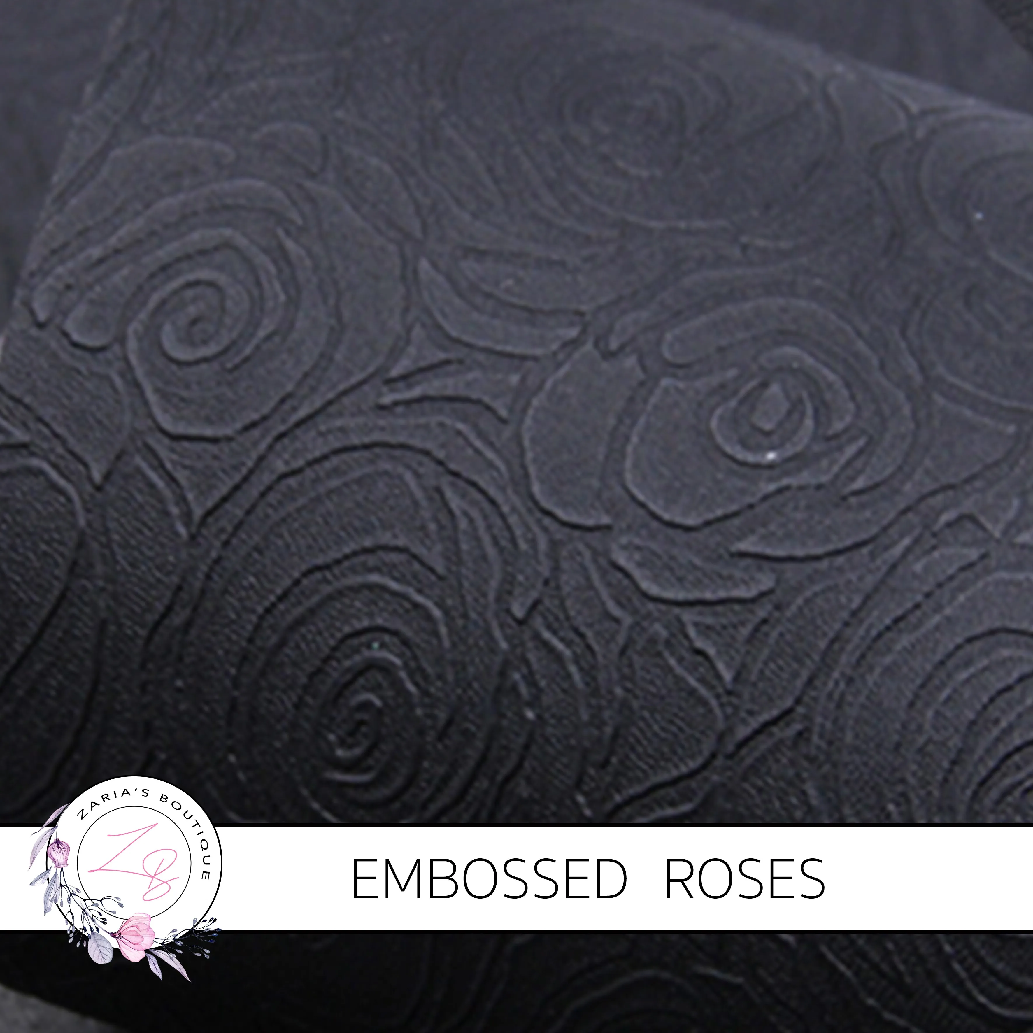 Embossed Roses ~ Black ~ PU Faux Leather Leatherette Pleather