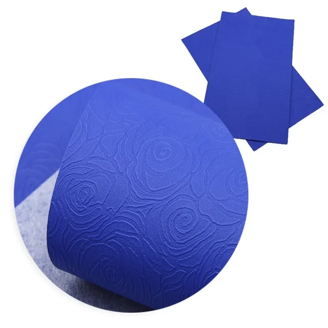 Embossed Roses ~ Royal Blue ~ PU Faux Leather Leatherette Pleather