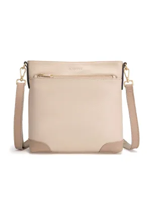 EVIE LEATHER CROSS BODY BAG- 2 TONE- E1-0816B-IVORY/PUTTY