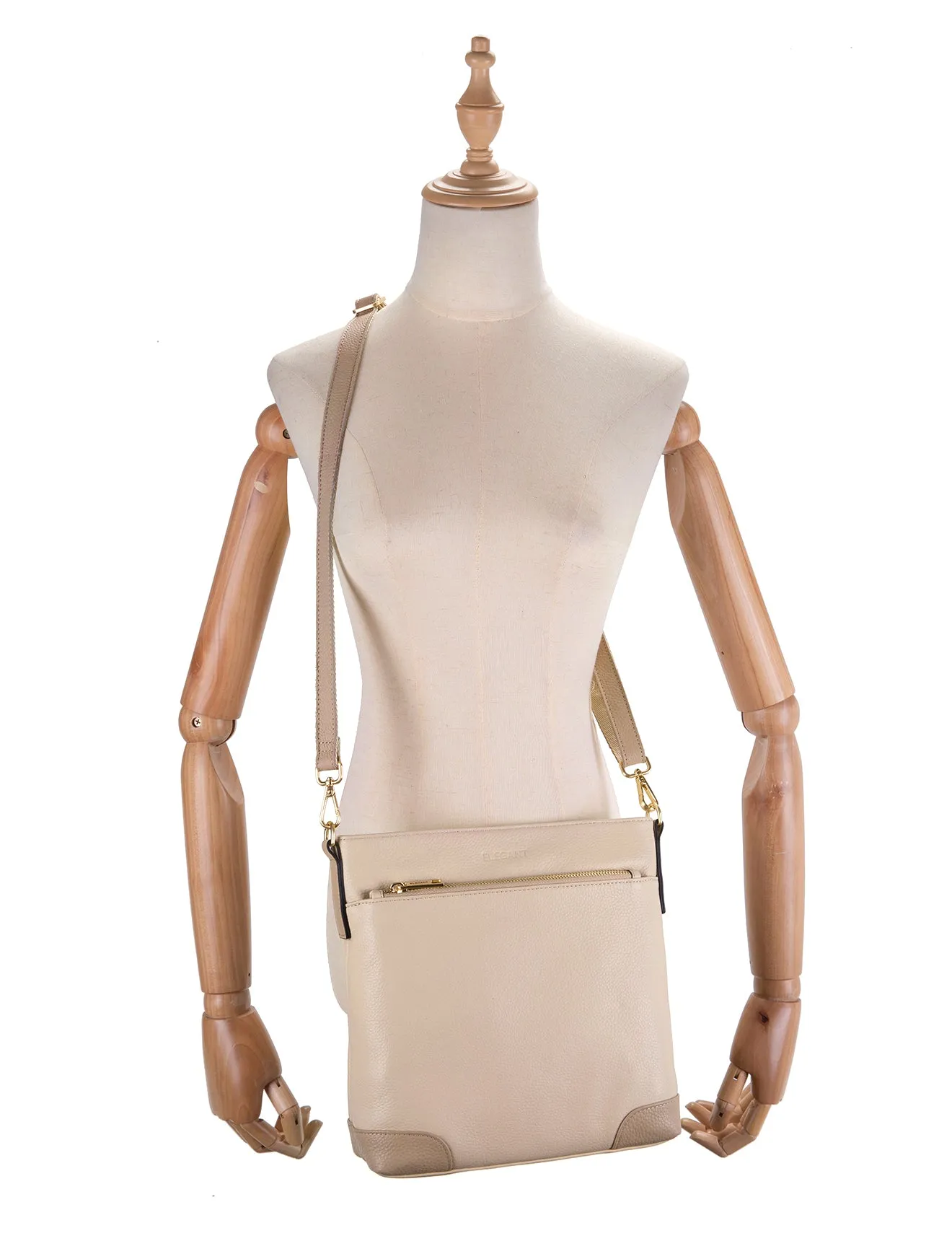 EVIE LEATHER CROSS BODY BAG- 2 TONE- E1-0816B-IVORY/PUTTY
