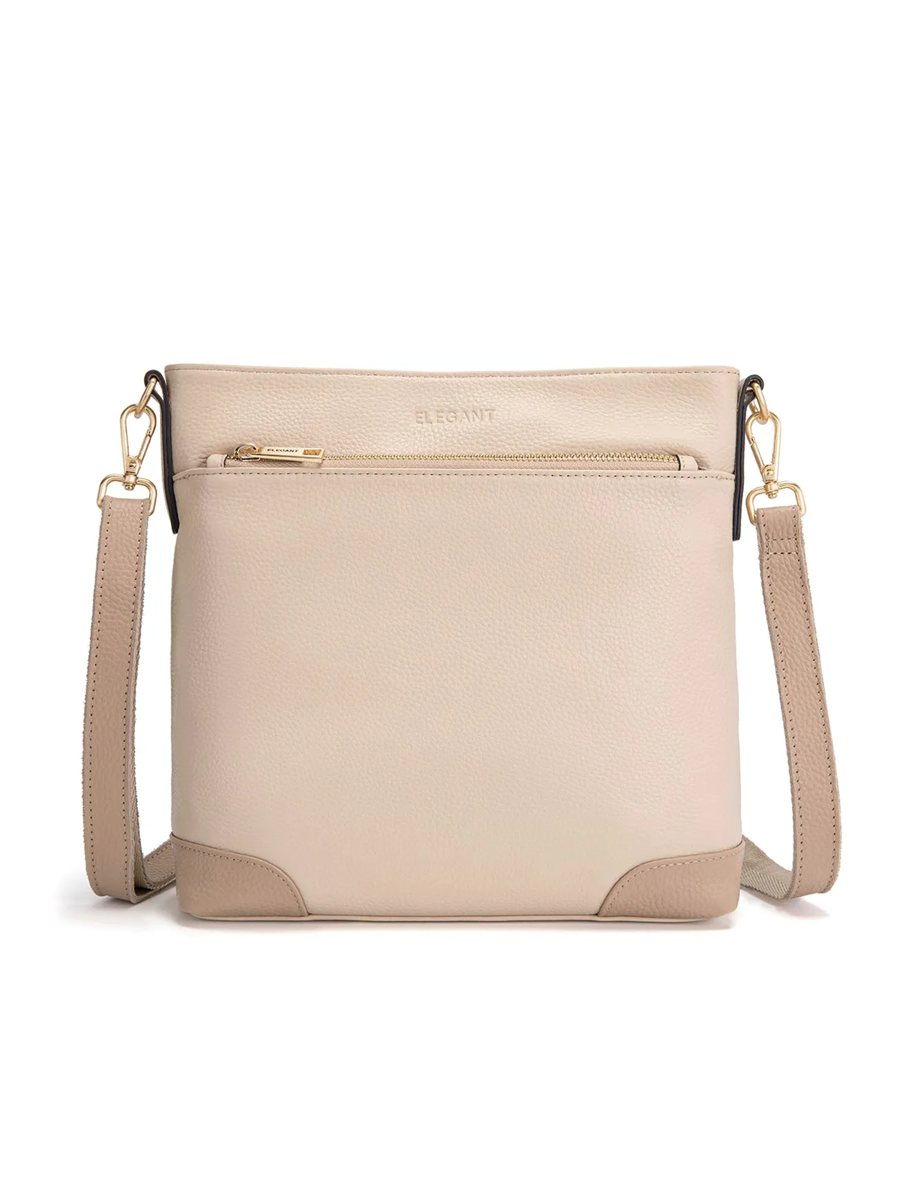 EVIE LEATHER CROSS BODY BAG- 2 TONE- E1-0816B-IVORY/PUTTY