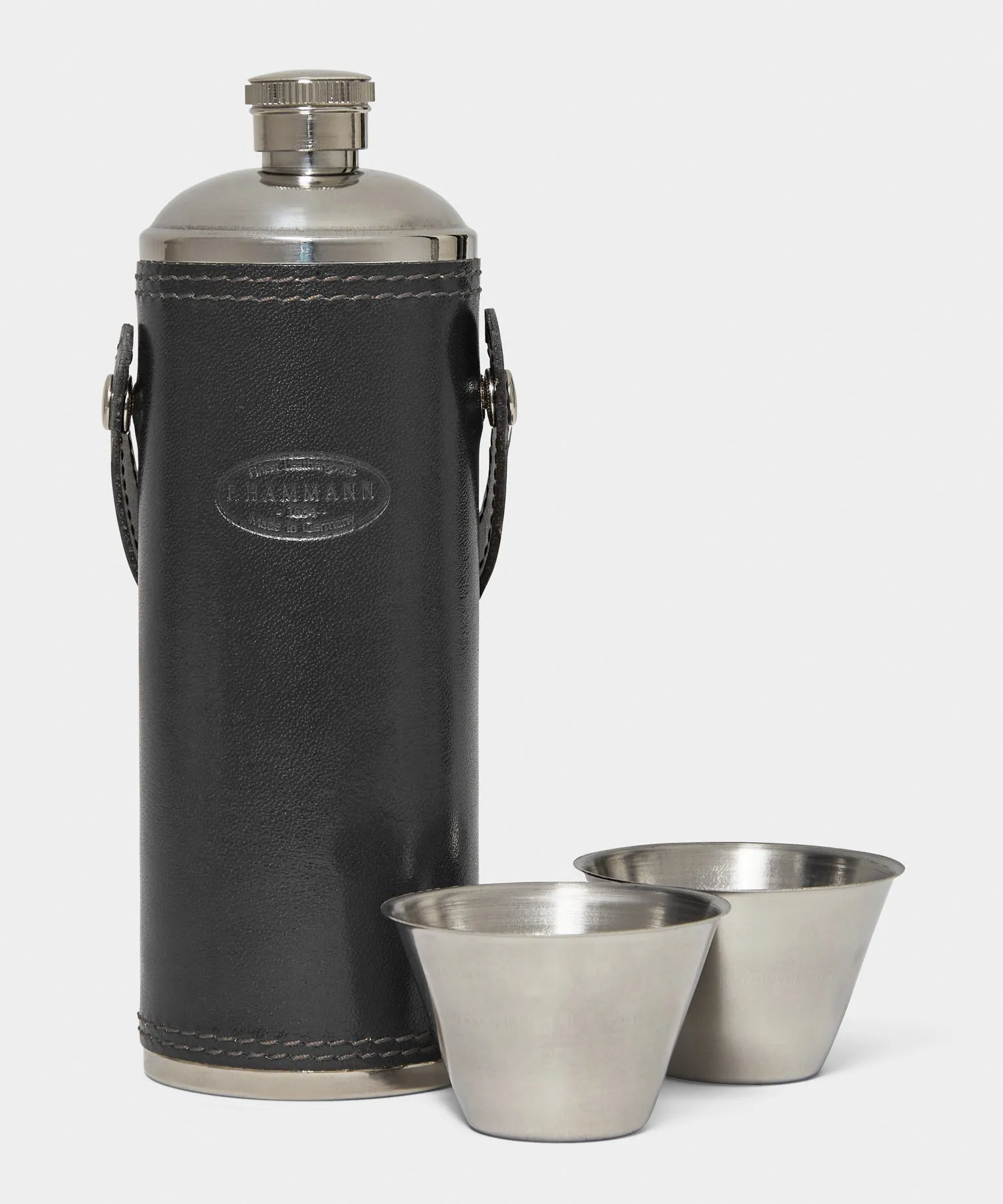 F. Hammann Leather Hunting Flask in Black