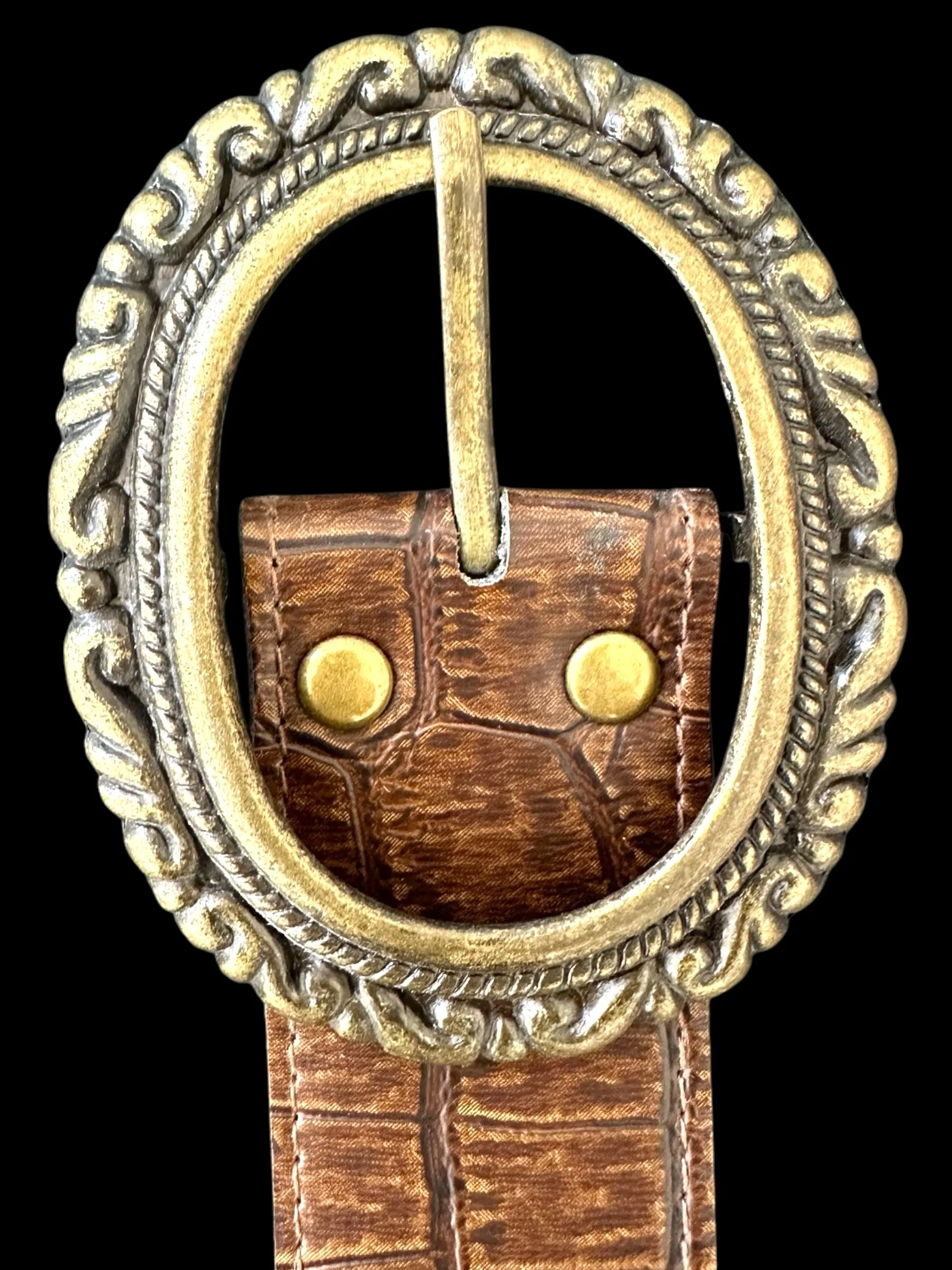 Faux Leather Bronze Buckle Belt