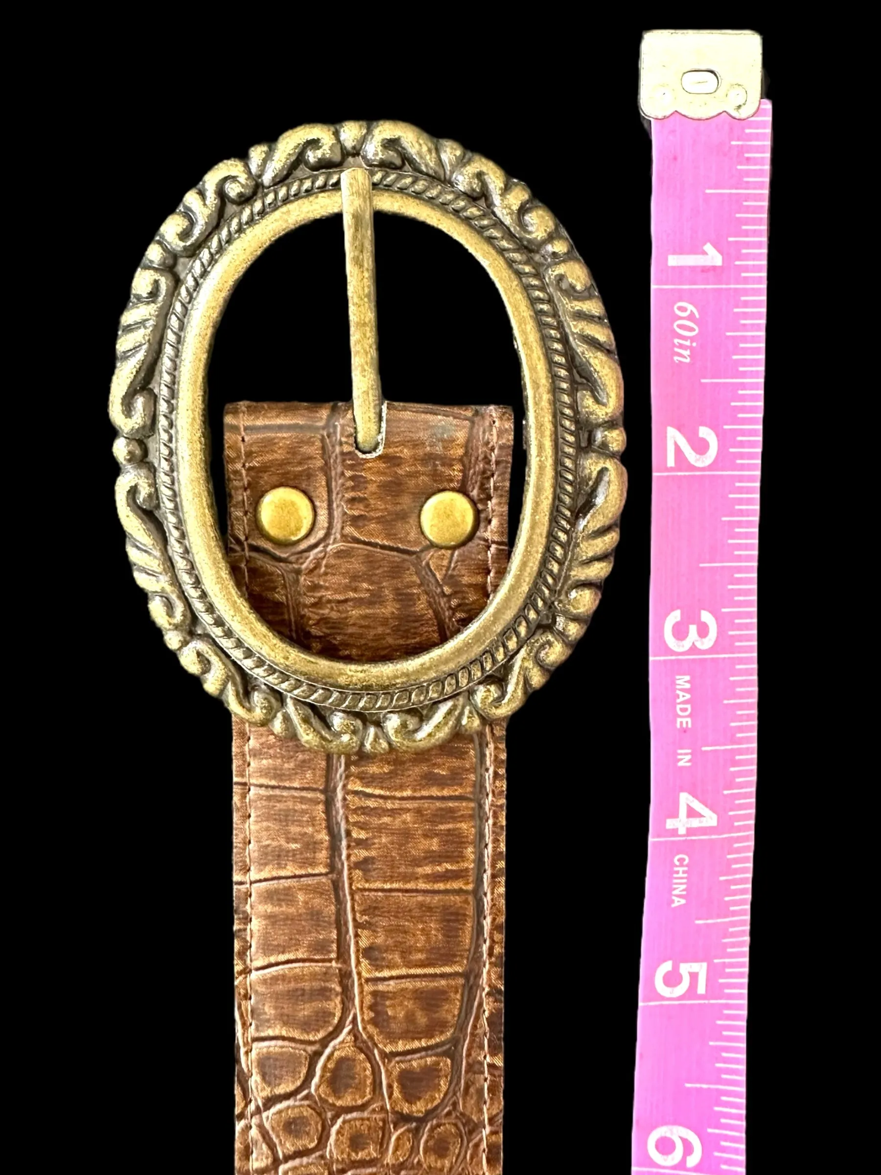 Faux Leather Bronze Buckle Belt