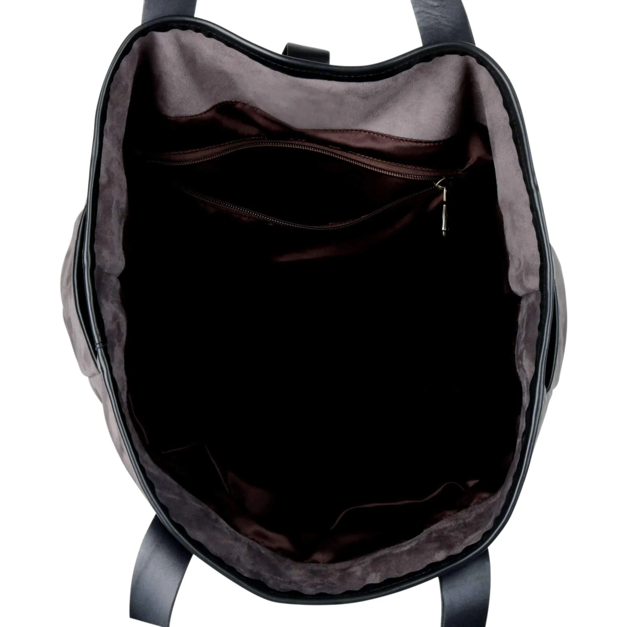 Faux Leather Detail Suede Tote Bag