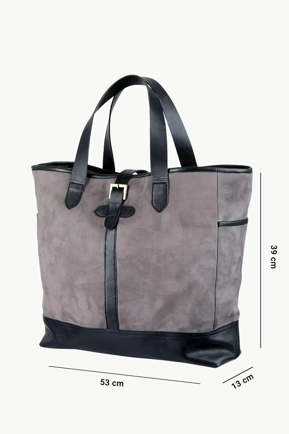 Faux Leather Detail Suede Tote Bag