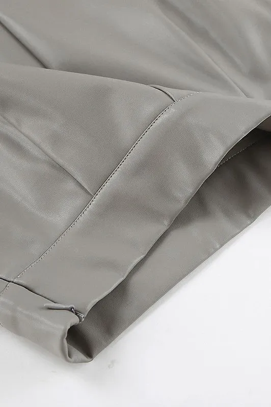 Faux Leather Midi Skirt (Black, Grey)