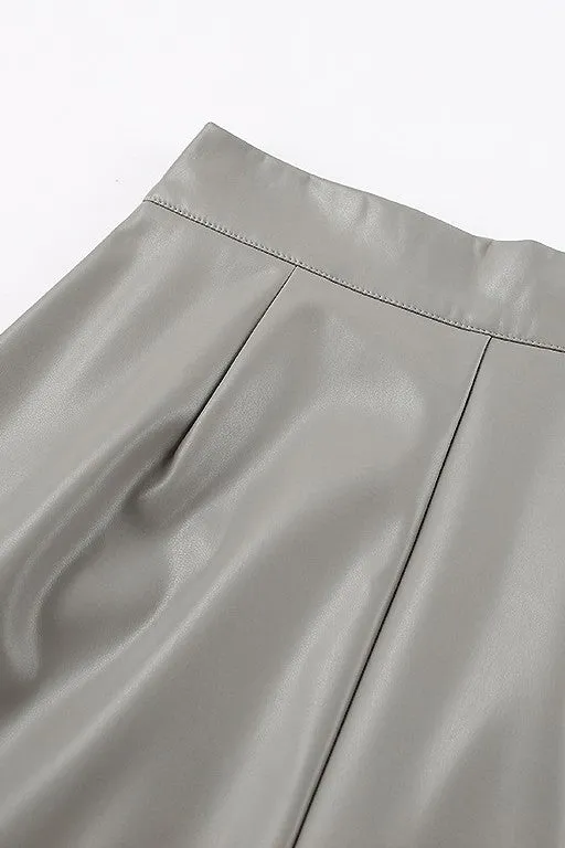 Faux Leather Midi Skirt (Black, Grey)