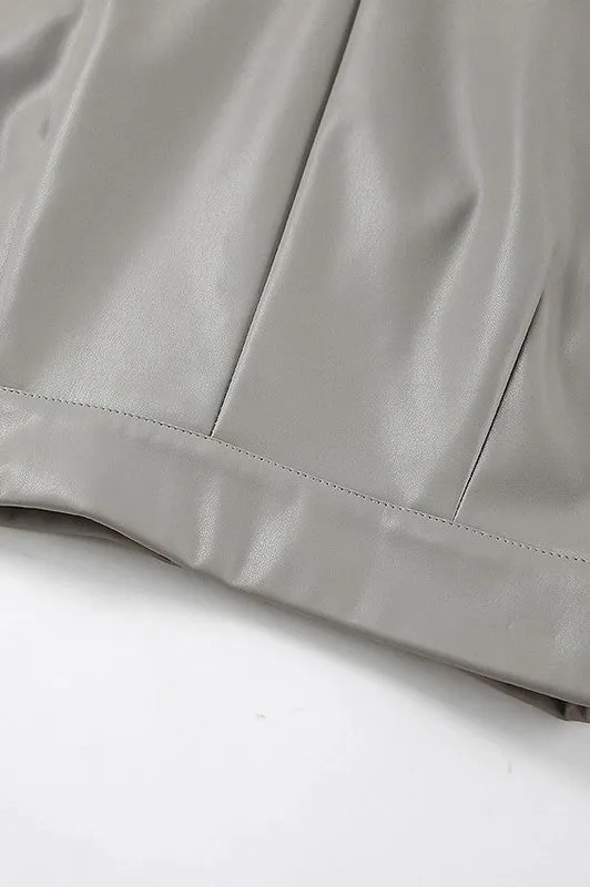 Faux Leather Midi Skirt (Black, Grey)