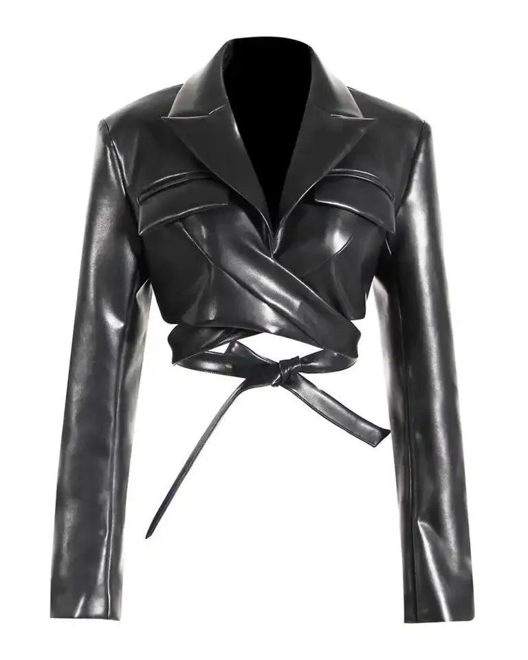 Faux Leather Wrap Crop Top