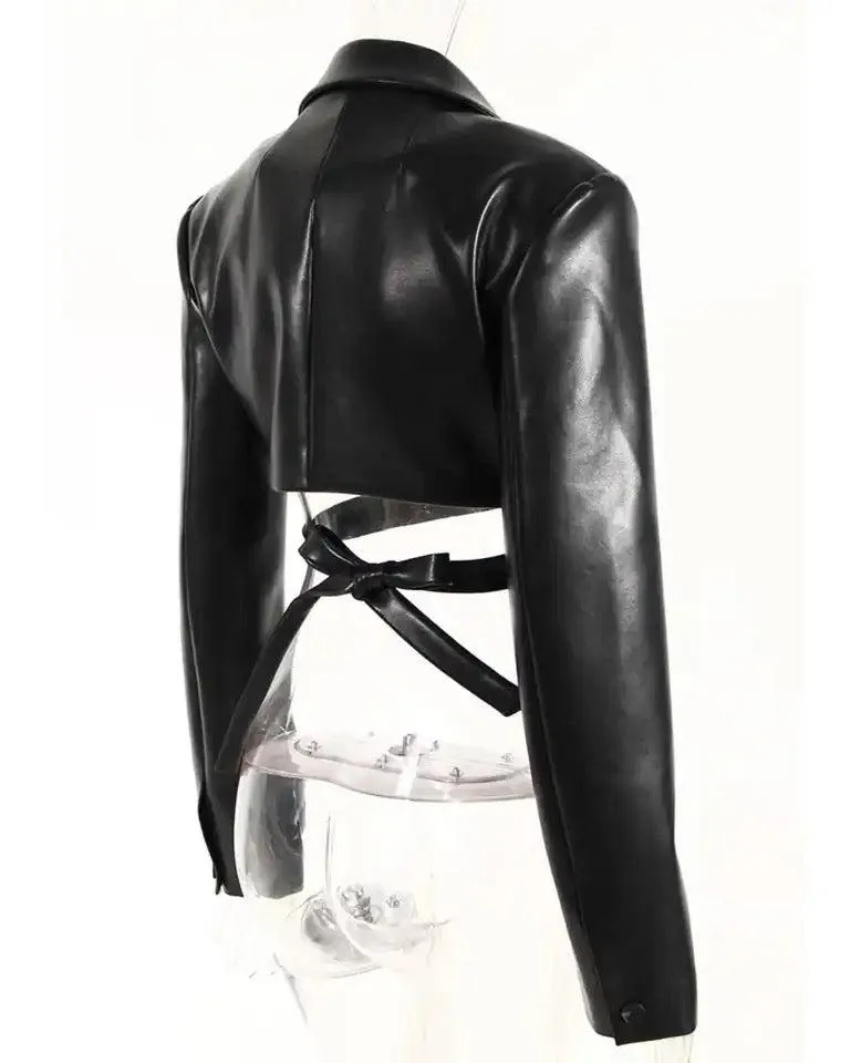 Faux Leather Wrap Crop Top