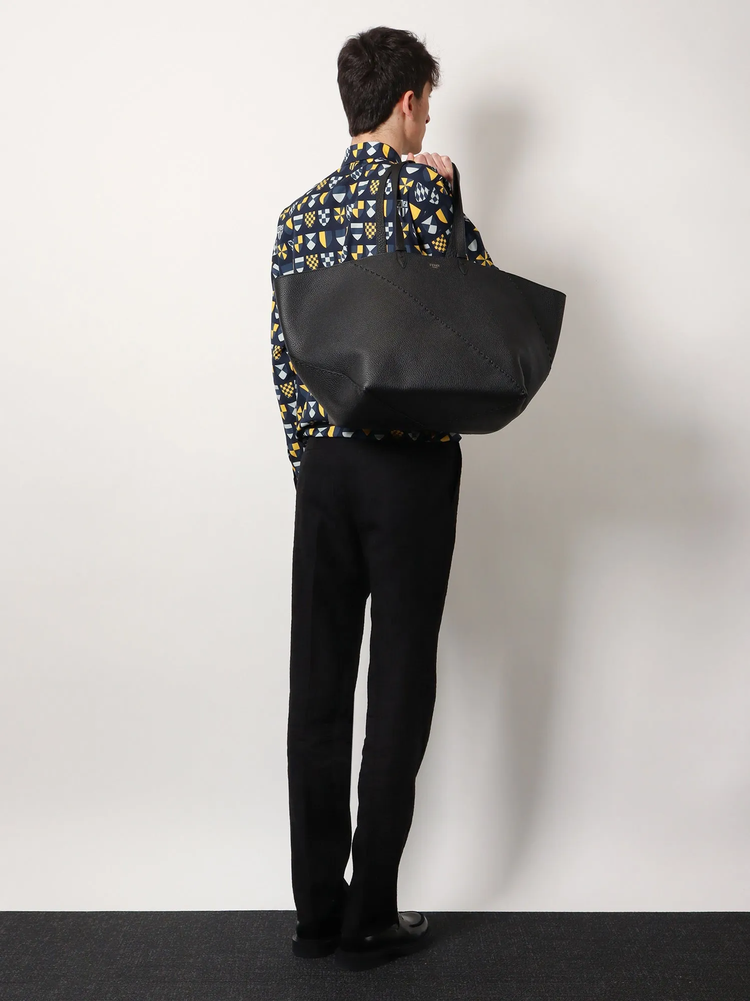 Fendi Diagonal Selleria Large Leather Shopping Bag