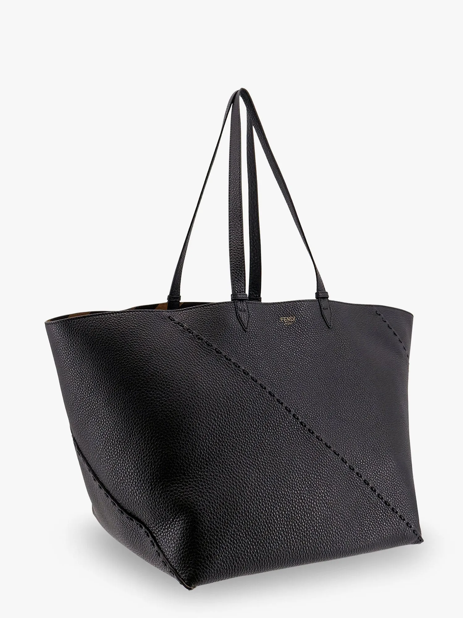 Fendi Diagonal Selleria Large Leather Shopping Bag