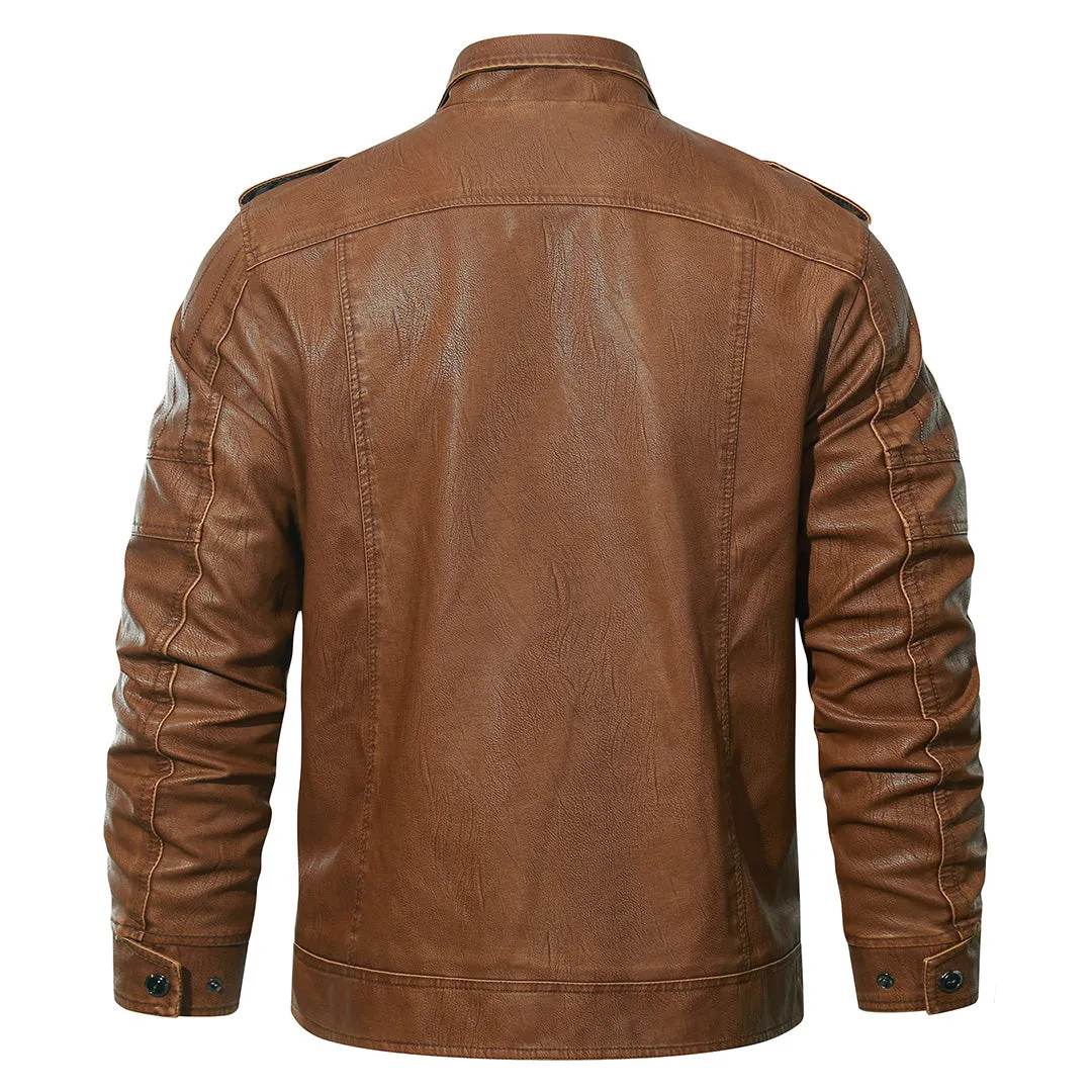 Fleece Biker Jacket for Men “ Premium PU Leather, Adjustable Cuffs, Stand Collar