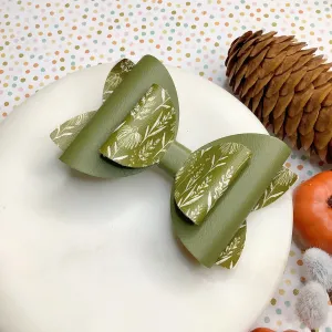 Floral Olive Leather Bow