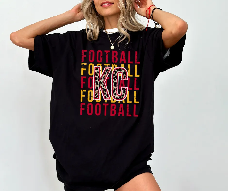 Football Repeat Leopard KC Black Tee