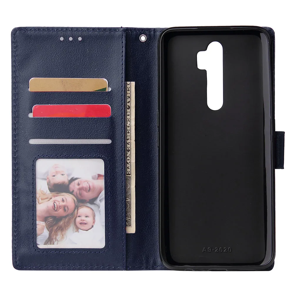For Oppo A9 2020/Reno 2Z Cellphone Shell PU Leather Mobile Phone Cover Stand Available Anti-drop Elegant Smartphone Case Blue