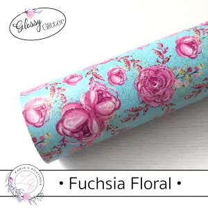⋅ Fuchsia Floral ⋅ Smooth Glossy Glitter Faux Leather