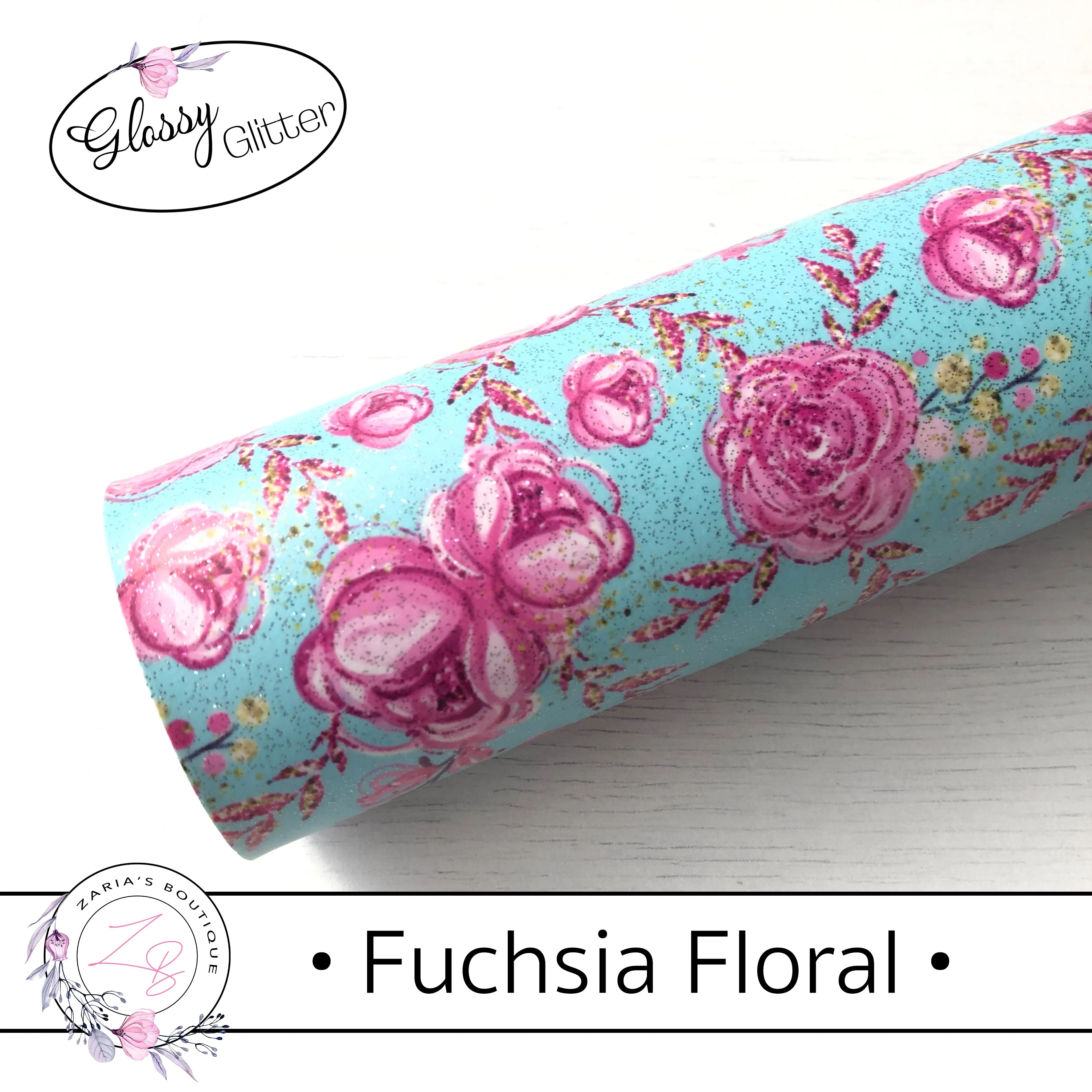 ⋅ Fuchsia Floral ⋅ Smooth Glossy Glitter Faux Leather