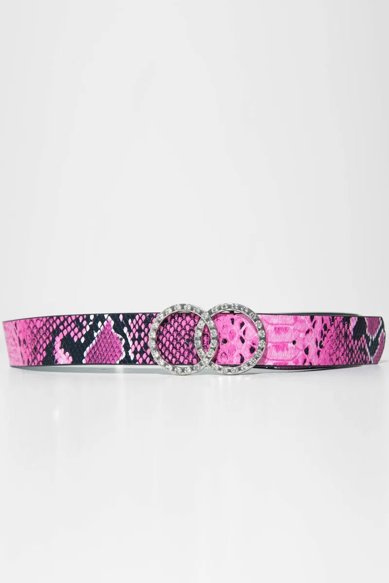 Fuchsia Pink Double Diamante Buckle Belt - Aarilyn