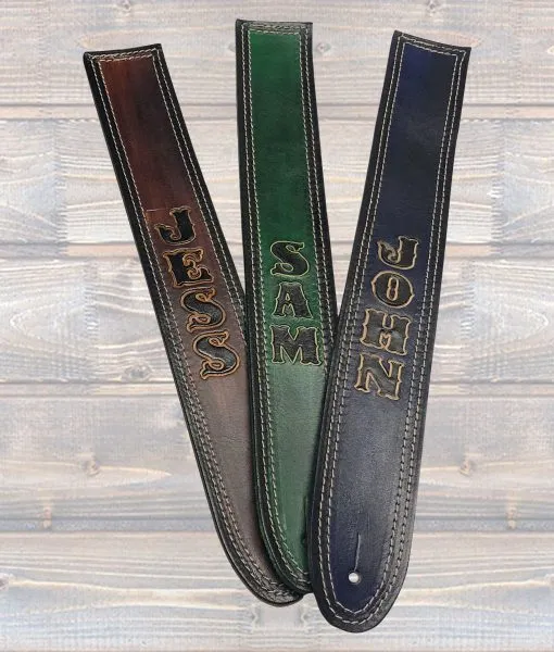 Full grain leather personalised guitar strap