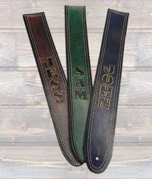 Full grain leather personalised guitar strap