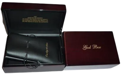 G024. God Box: Teakwood with Serenity Prayer on Inside Cover.  G6