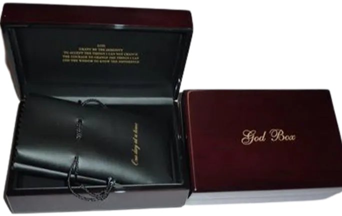 G024. God Box: Teakwood with Serenity Prayer on Inside Cover.  G6